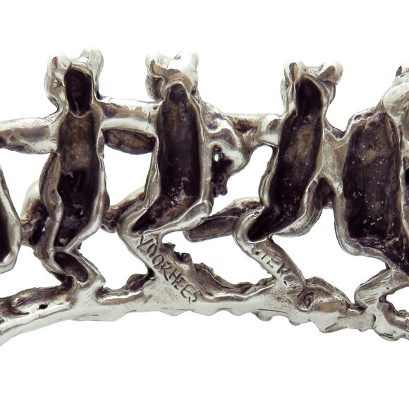 Vintage Jane Voorhees Chunky Sterling Silver Dancing Bears Crown Bangle Bracelet - Picture 10 of 10